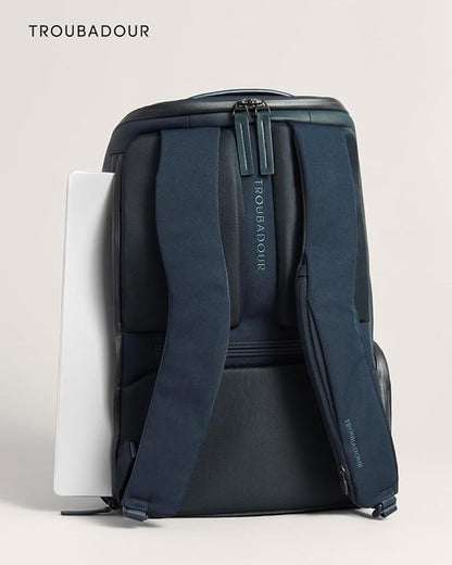 Troubadour Pioneer Backpack 3.0 - Premium Everyday Bag with Padded Laptop Section, Ventilated Shoe Compartment & Sustainable Waterproof Material - All-Day Lightweight Comfort Design - Navy