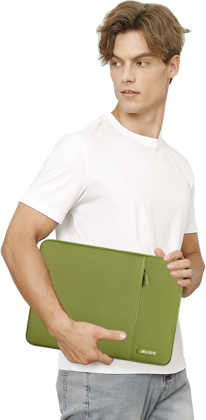 MOSISO Laptop Case 13.3 inch, 13-13.3 inch Laptop Sleeve Compatible with MacBook Air/Pro 13/Pro 14 M5 M4 M3 M2 M1, HP Dell ASUS Lenovo,Polyester Vertical Computer Sleeve Bag with Pocket, Chartreuse