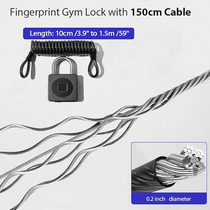 Fingerprint Padlock with Cable 130 cm eLinkSmart Fingerprint Lock App Unlock Keyless Biometric Outdoor Waterproof Padlock for Gym Locker Helmet Gate Fence Luggage Black