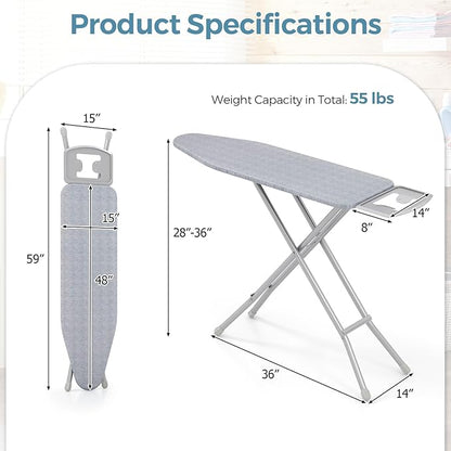 COSTWAY Ironing Board Full Size, 57” x 15” Foldable Iron Stand w/ 7-Level Height Adjustable, Heat-Resistant Ironing Cover, Heavy-Duty Metal Frame, Compact Iron Table for Home, Laundry Room (Gray)