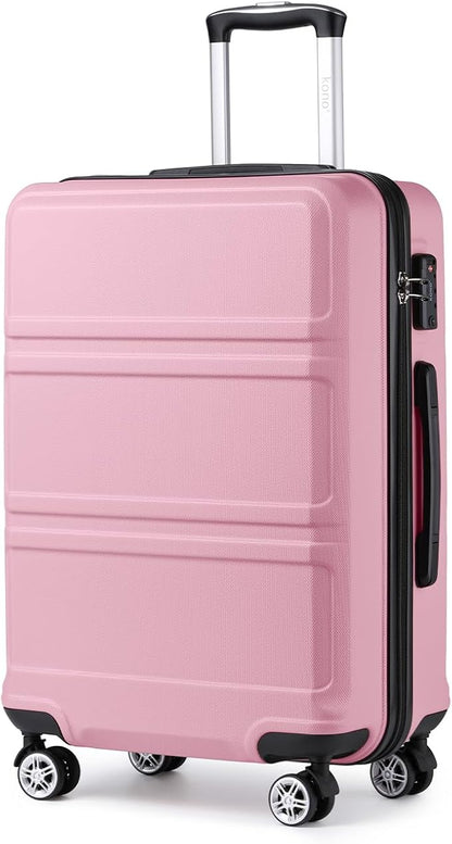 Kono 24 Inch Luggage Suitcase with Spinner Wheels TSA Lock Lightweight PC+ABS Hardside Medium Checked Luggage Durable Rolling Suitcase Pink