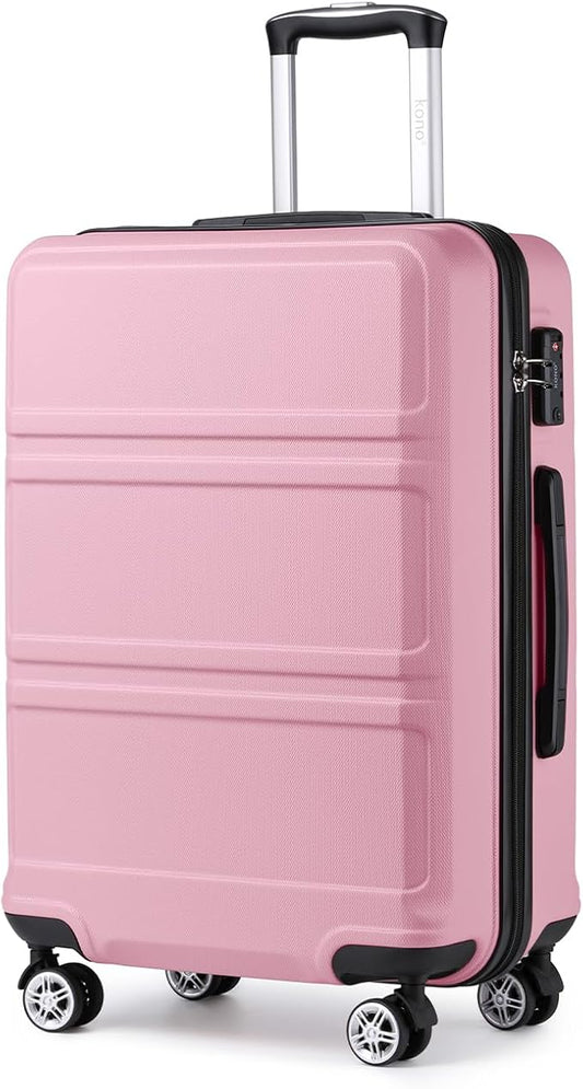 Kono 24 Inch Luggage Suitcase with Spinner Wheels TSA Lock Lightweight PC+ABS Hardside Medium Checked Luggage Durable Rolling Suitcase Pink