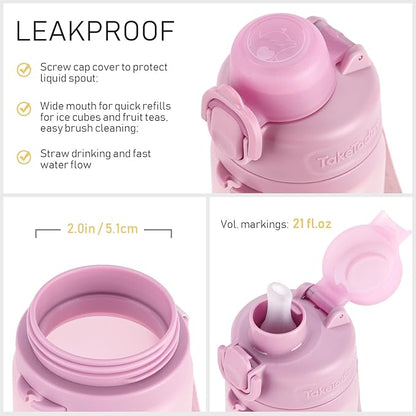 TakeToday Collapsible Water Bottles 20oz, Leak Proof, BPA-Free, Foldable Silicone Travel Water Bottle with Straw Strap for Cycling, Hiking, Outdoors