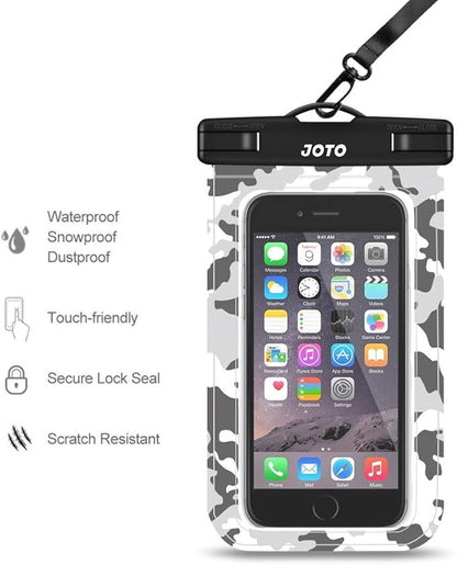 JOTO Up to 7" Universal Waterproof Phone Case for iPhone 17 Air 16 15 14 13 12 11 Plus Pro Max, IPX8 Cellphone Dry Bag XR X SE, Galaxy S23 S22 S21 S20+ S20 S10 Plus Note, Pixel -CamoGrey