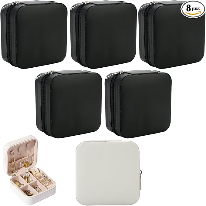 Bridesmaid Proposal Gifts Travel Jewelry Case Jewelry Travel Organizer Small Bachelorette party Jewelry Box Bridesmaid Gift Boxes Mini Storage Organizer Storage Box (8, White&Black)