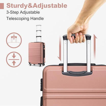 Kono 24 Inch Luggage Suitcase with Spinner Wheels TSA Lock Lightweight PC+ABS Hardside Medium Checked Luggage Durable Rolling Suitcase Nude/Rose Pink