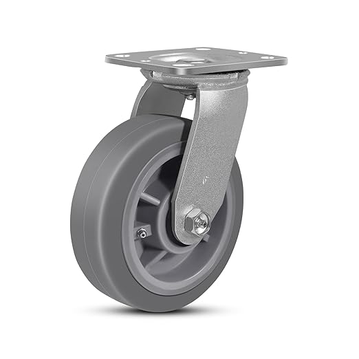 6 Inch Rubber Wheels (Flat Tread)- Heavy Duty Casters, Industrial Caster Wheels- with up to 1000 LB Capacity- Use for Dollies, Utility and Maintenance Carts(1 Swivel)