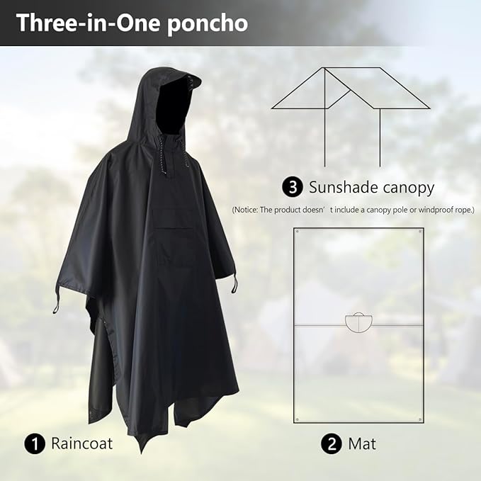 Hooded Rain Poncho,Multi Use Waterproof Raincoat,For Hiking, Camping and Emergency,Suitable for Unisex Adults
