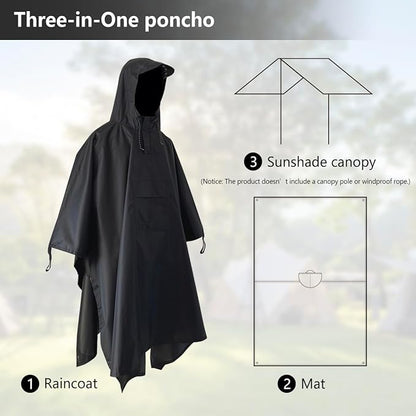 Hooded Rain Poncho,Multi Use Waterproof Raincoat,For Hiking, Camping and Emergency,Suitable for Unisex Adults