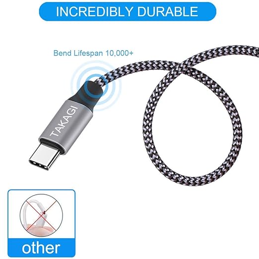 TAKAGI USB to USB C Cable (3Pack 6ft) USB A to Type C Cable Fast Charging Nylon Braided Data Sync Transfer Cord USB C Charger for iPhone 17 Pro Max/17 Air/16e/16 15 Pro/15 Plus/Galaxy S20 S10 Note 20
