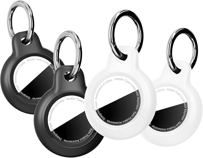 [4 Pack] Waterproof for Airtag Holder Keychain with Full Wrap Design, Hard PC for Air Tag Case, Scratchproof for Airtags for GPS Item Finder Tracker Luggage, Bag,Key-Black/Black/White/White