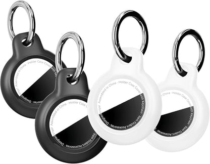 [4 Pack] Waterproof for Airtag Holder Keychain with Full Wrap Design, Hard PC for Air Tag Case, Scratchproof for Airtags for GPS Item Finder Tracker Luggage, Bag,Key-Black/Black/White/White