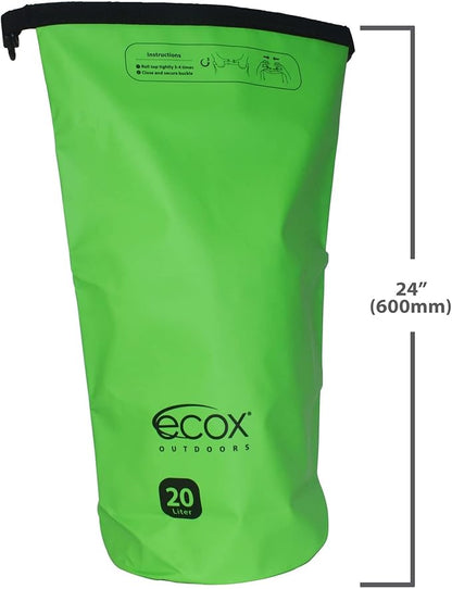 ecox Outdoors Waterproof Dry Bag for Outdoors Activities High Grade 500D PVC Construction Includes Waterproof Phone Case and Side Strap for Easy Carry 10L and 20L Models