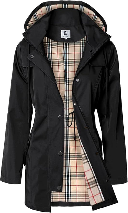 SaphiRose Women's Long Hooded Rain Jacket Outdoor Raincoat Windbreaker