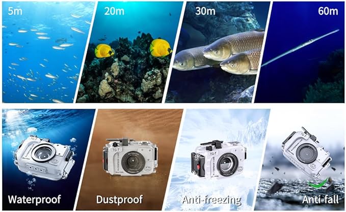 Sea frogs Camera Housing Compatible with Olympus TG7, with Red Filter, Waterproof IPX8 Rated, 60m/197ft Depth Protection Underwater Camera Case, White