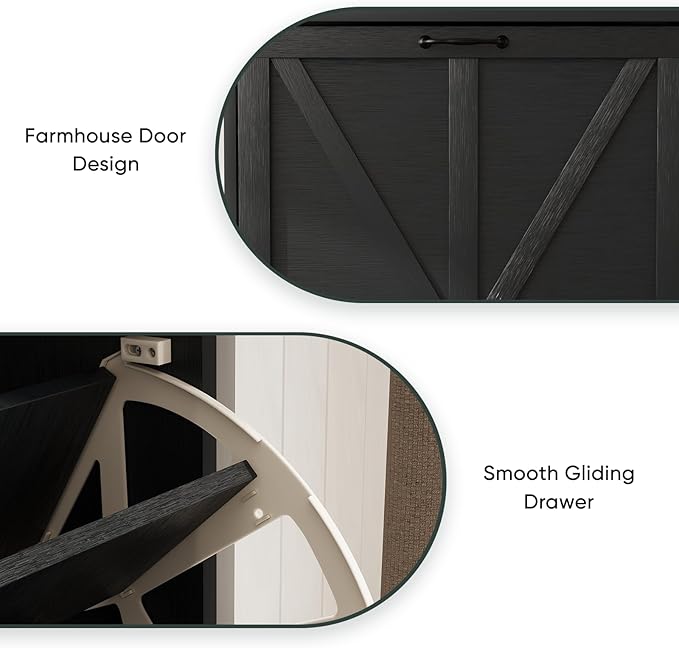 Shoe Cabinet, Shoe Storage Cabinet for Entryway with 2 Flip Drawers, Narrow Farmhouse Shoe Organizer Cabinet, Slim Shoe Rack Cabinet, 23.6in Black