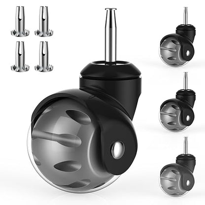 2 Inch Ball Caster Wheels - Stem Casters Set of 4,Heavy Duty 1200 LBS,360° Swivel,Non Marking Polyurethane,Black Replacement Castors for Furniture, Cabinet, Cart,Coffee Table (Grey)
