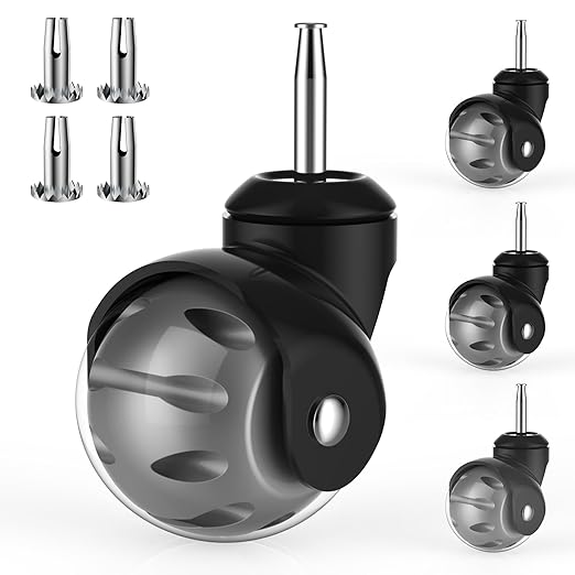 2 Inch Ball Caster Wheels - Stem Casters Set of 4,Heavy Duty 1200 LBS,360° Swivel,Non Marking Polyurethane,Black Replacement Castors for Furniture, Cabinet, Cart,Coffee Table (Grey)