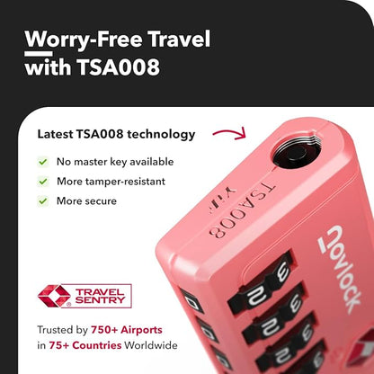 TSA Approved Luggage Locks | Inspection Indicator, 4-Digit Combination, Durable Zinc Alloy | for Suitcases, Backpacks, Travel Bags | Pink, 2-Pack