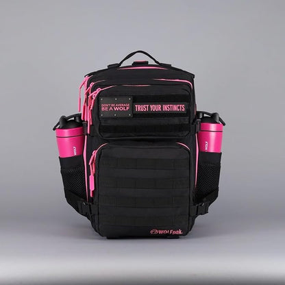WOLFpak 35L Athletic Gym Backpack - Durable 1000D Waterproof Oxford Material with MOLLE Webbing, Laptop Pocket & Dual Cup Holders, Durable Fitness/Travel/Military Daypack (Black Neon Pink)
