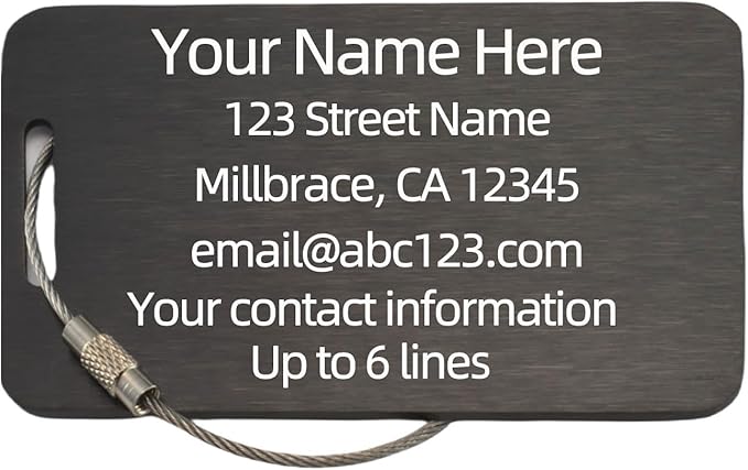 Durable Personalized Luggage Tags for Suitcases,Cruise Essentials Travel Tags for Luggage,Travel Bag Labels,Heavy-Duty Stainless Steel Black Rectangular Horizontal Suitcases Tags no icon
