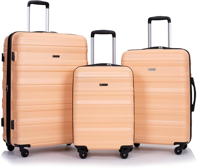 Travelhouse Luggage Sets, Expandable Hardside Suitcases 24in/28in, Carry on 20in,3 Piece Set Travel Luggages Clearance with Double Spinner Wheels TSA Lock Lightweight (Peach-66)