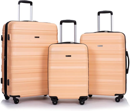 Travelhouse Luggage Sets, Expandable Hardside Suitcases 24in/28in, Carry on 20in,3 Piece Set Travel Luggages Clearance with Double Spinner Wheels TSA Lock Lightweight (Peach-66)