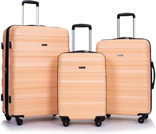 Travelhouse Luggage Sets, Expandable Hardside Suitcases 24in/28in, Carry on 20in,3 Piece Set Travel Luggages Clearance with Double Spinner Wheels TSA Lock Lightweight (Peach-66)