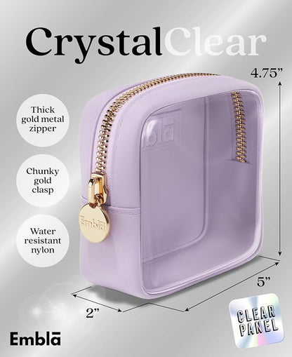 Embla London Makeup Bag Cosmetic Case, Clear Zipper Make Up Pouch and Toiletry Travel Tote, Cute Skincare Pouches for Women Girls, Preppy Purse Cosmetic Organizer, Mini Makeup Bags, Lilac