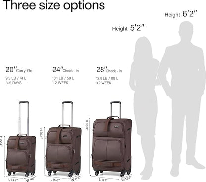 Hanke 3 Piece luggage Sets Softside Expandable luggage with Spinner Wheels TSA Lock,Travel Lightweight Luggage Sets,Coffee