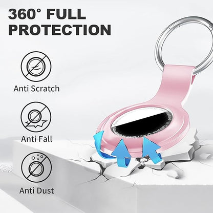 [2 Pack] for AirTag Holder with Keychain, Shockproof Silicone Case for Apple for Air Tag - Protective Cover GPS Tracker Accessories for Keys, Pets, Luggage & Backpacks (Pink/Grey Blue)