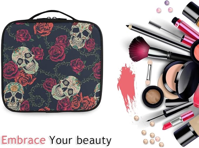 MNSRUU Women Makeup Bag Rose Gothic Skull Makeup Bag Organizer Travel Cosmetic Bag for Teenage Girl Clear Make Up Bags with Zipper