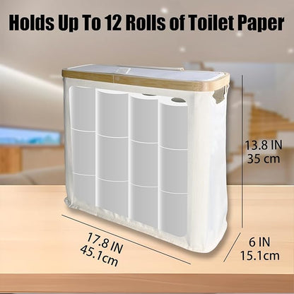 Toilet Paper Roll Storage, Bathroom Slim Toilet Paper Storage with Lid for 12 Rolls, Ultimate Bathroom Organizer with Anti-Slip Base, Beige 30L