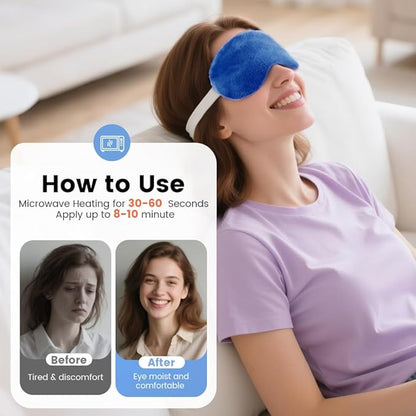 Microwave Heated Eye Mask, Steam Warm Compress for Dry Eyes, Work with Relieve, Blepharitis & Stye Treatment (Blue)