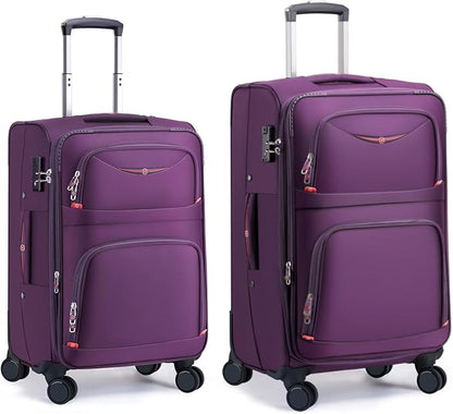 Softside Expandable Luggage with 4 Spinner Wheels, Durable Carry-On Luggage Suitcase (Purple, 2-Piece Set 21/25)