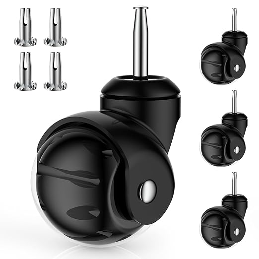 2 Inch Ball Caster Wheels - Stem Casters Set of 4,Heavy Duty 1200 LBS,360° Swivel,Non Marking Polyurethane,Black Replacement Castors for Furniture, Cabinet, Cart,Coffee Table (Premium Black)