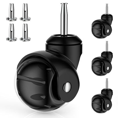 2 Inch Ball Caster Wheels - Stem Casters Set of 4,Heavy Duty 1200 LBS,360° Swivel,Non Marking Polyurethane,Black Replacement Castors for Furniture, Cabinet, Cart,Coffee Table (Premium Black)