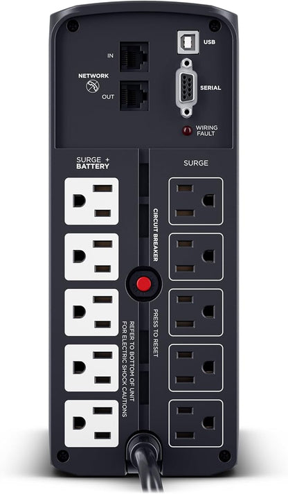 CyberPower CP1000PFCLCD PFC Sinewave UPS Battery Backup and Surge Protector, 1000VA/600W, 10 Outlets, AVR, Mini-Tower; UL Certified