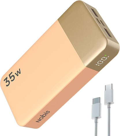 NOBIS Portable Charger, 20000mAh Power Bank, 35W Power Bank Fast Charging, Battery Pack with C to C Cable, Battery Bank with Digital Display for Phone Android etc (Orange)