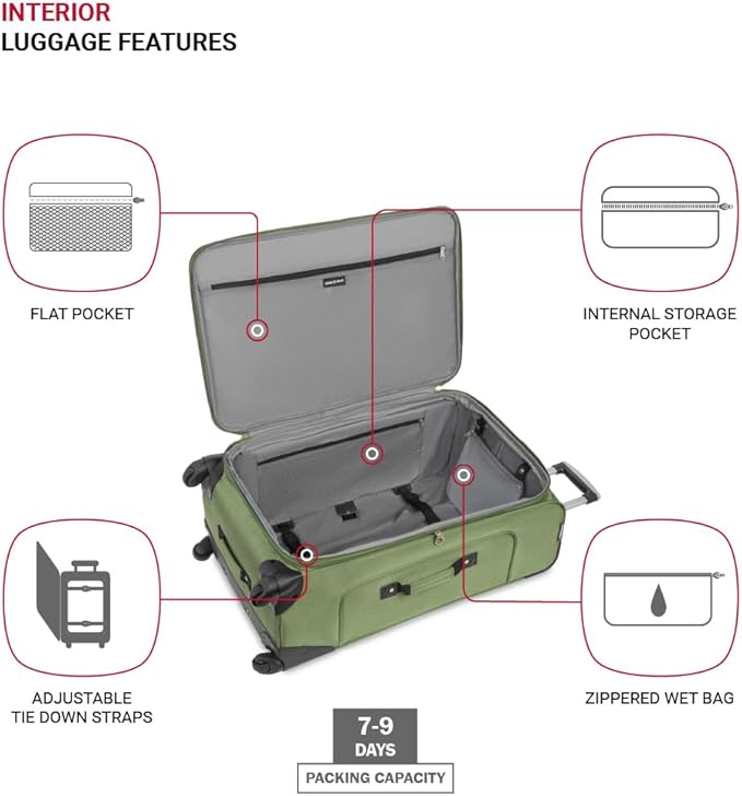 SwissGear Sion Softside Expandable Luggage with Spinner Wheels, Evergreen, Checked-Large 29-Inch
