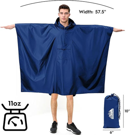 Bruvoalon 3-in-1 Rain Poncho with 1/4 Zip & Chest Pocket, Waterproof, Sunshade, Ground Mat for Adults & Youth Emergency