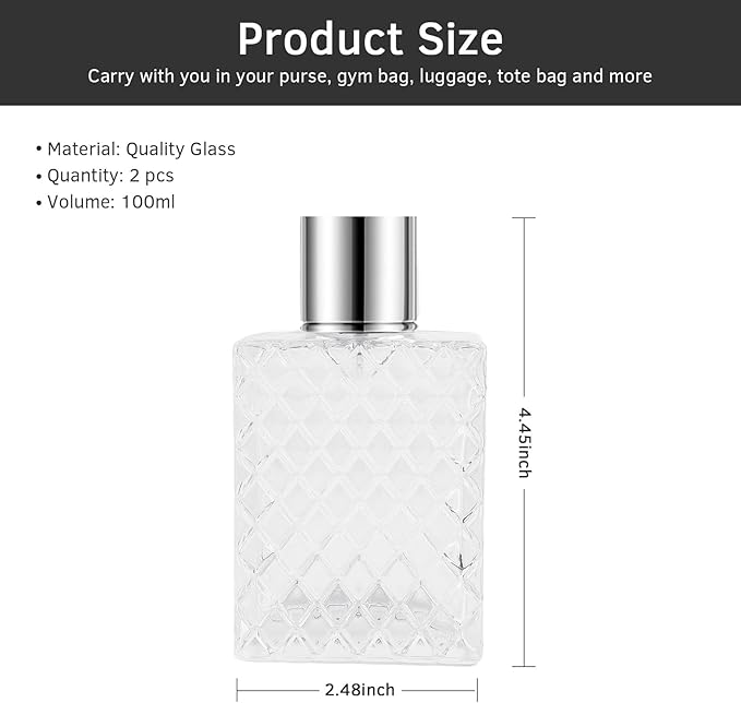 100ml/3.4oz Glass Perfume Atomizer Bottles, 2pcs Refillable Empty Perfume Bottle Atomizer, Portable Cologne Travel Perfume Atomizer