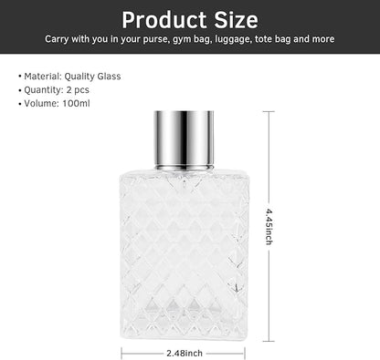 100ml/3.4oz Glass Perfume Atomizer Bottles, 2pcs Refillable Empty Perfume Bottle Atomizer, Portable Cologne Travel Perfume Atomizer