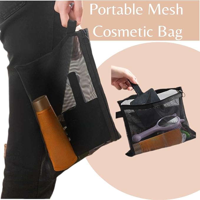 6Pack Mesh Makeup Bags mesh zipper pouch Cotton Blend Travel Organizer Pouches with Zipper Small Storage Bags for Cosmetics and Toiletries Office stationery storage net bag Black and Grey
