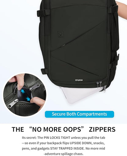ECOHUB 17" Small Unisex Travel Backpack United Airlines Approved 17x10x9 Friendly Suitcase Anti-Theft Lockable Zippers Style Personal Item Bag Travel Essentials with 12 Pockets Water Resistant, Green