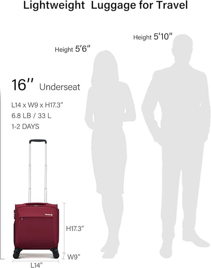 Hanke 16 Inch Underseat Carry On Luggage with Wheels Small Suitcase Softside Luggage Bags for Travel Lightweight Suitcases with Wheels Travel Luggage Personal Item for Men and Women(Burgundy)