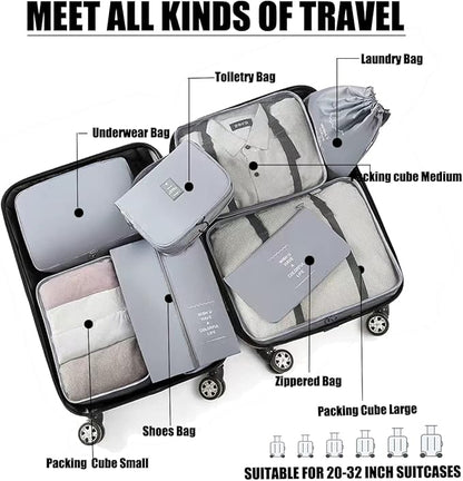 8 Set Packing Cubes, Travel Luggage Packing Organizers (Beige)