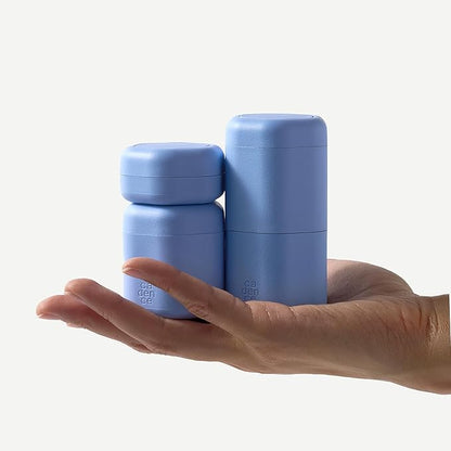 Cadence Travel Containers - 6 Piece Body Care Set - Magnetic Travel Capsules for Women/Men - 2 Small & 4 Medium Capsules - Lotion, Body Wash, Sun Icon, Hand Cream, Lotion, Body Oil Labels - Sand