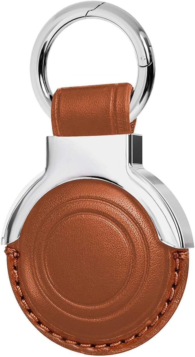 Genuine Leather All-in Package for Airtag Holder Designed for Apple for Airtags Keychains.Compact Design with Key Rings r for Added Convenience and Protective Casing for Airtag (Vintage Color