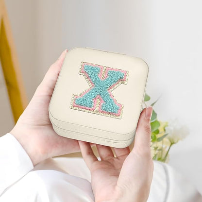 SANDJEST Personalized Jewelry Box, White Travel Jewelry Box with Initial X, Small Monogrammed Jewelry Case Organizer for Girls Women Teen Kids, Mini Travel Essentials Gifts for Birthday Christmas